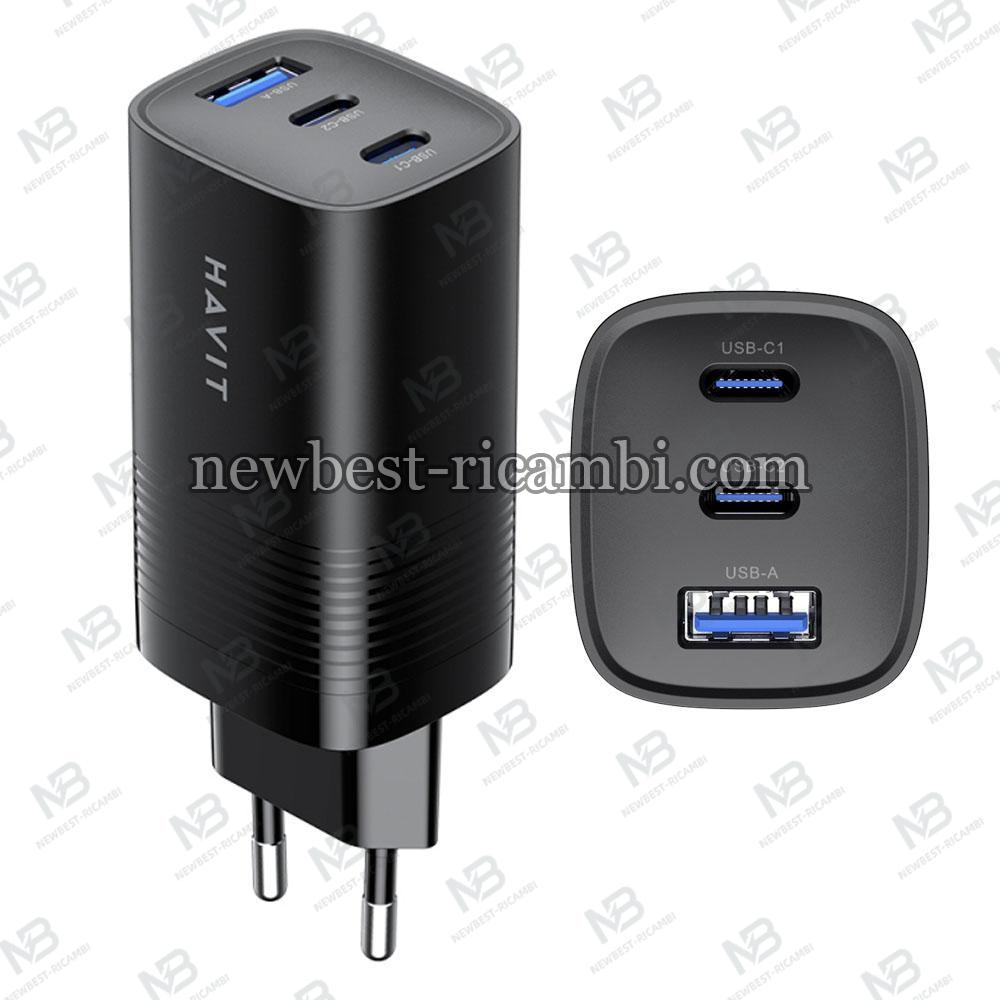 Wall Charger HAVIT UC20 65W 3A 1 x USB-A - 2 x USB-C Black in Blister
