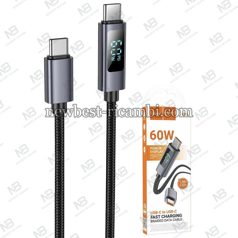 USB-C to USB-C Cable Hoco Display X112 60W 3A 1m Black in Blister