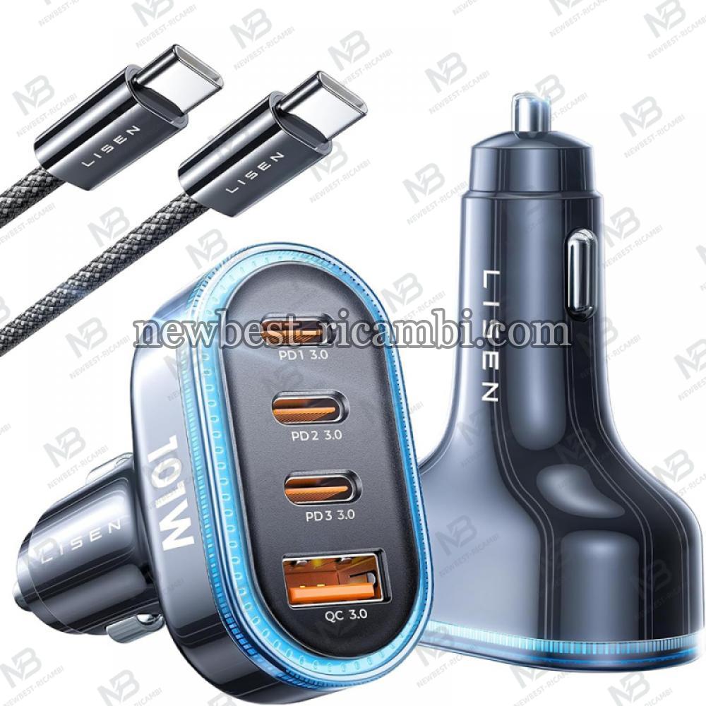 Car Charger Lisen 101W 3.25A 1 x USB-A - 3 x USB-A with USB-C Cable Black YL0223120021