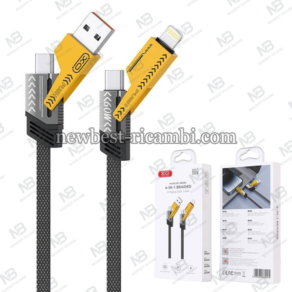 XO Cable 4 in 1 USB-A+Type-C to Type-C+Lightning 1M 60W NB283 Grey In Blister