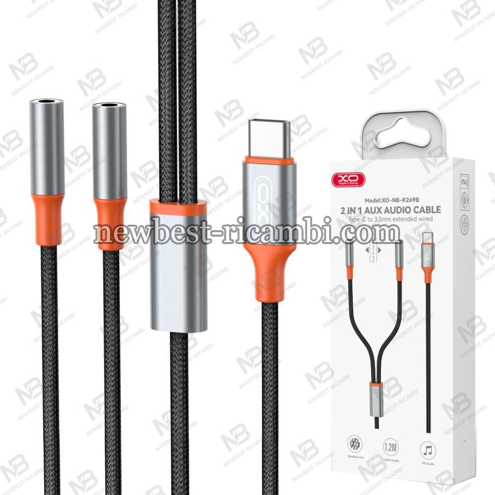 XO Audio adapter Type-C - 2xAUX 3.5MM 1.2M NB-R269B Black In Blister