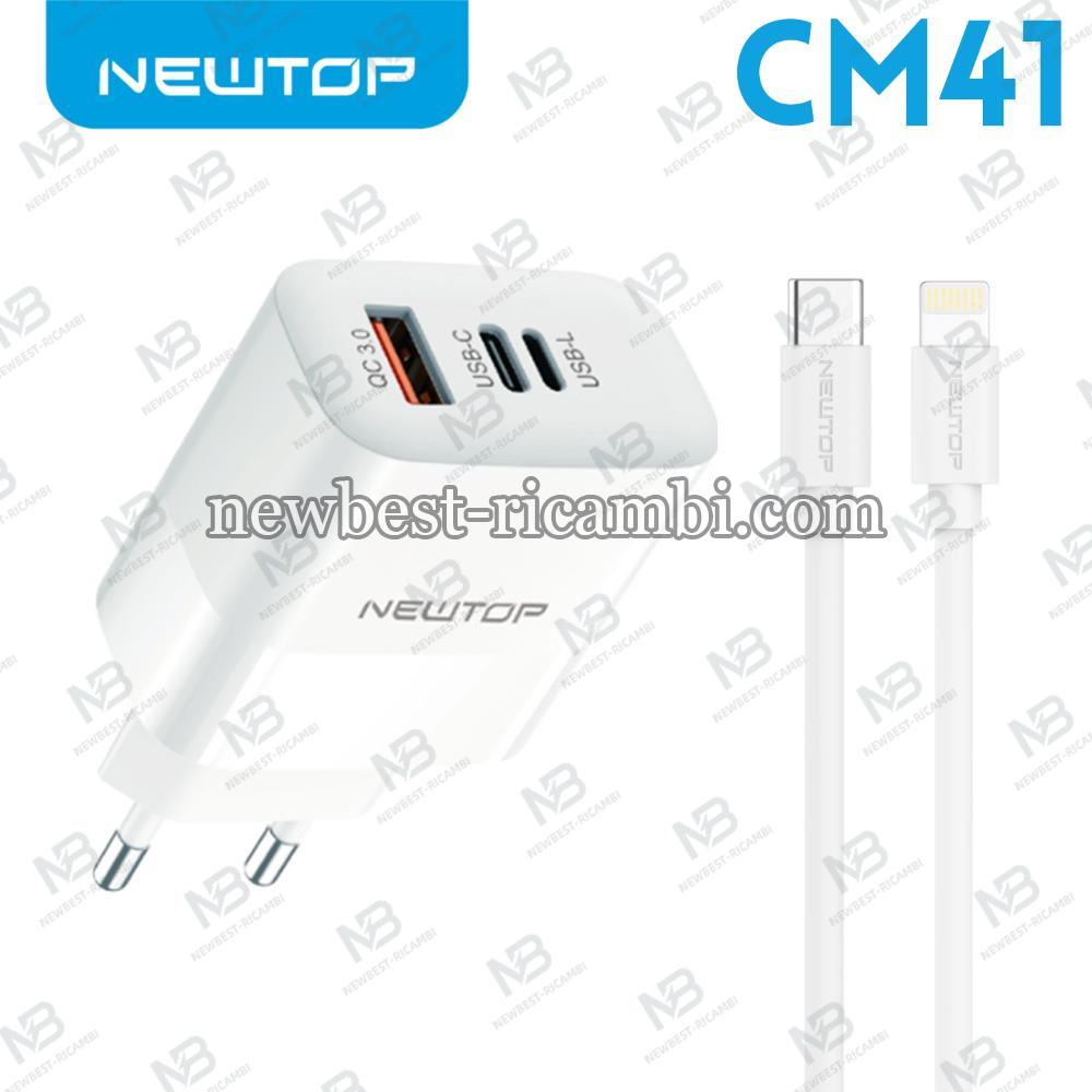 NEWTOP CM41 CARICATORE USB + TYPE-C + LIGHTNING CON CAVO LIGHTNING 27W