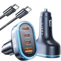 Car Charger Lisen 101W 3.25A 1 x USB-A - 3 x USB-A with USB-C Cable Black YL0223120021