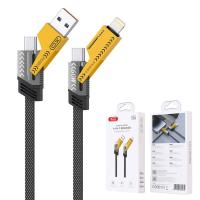 XO Cable 4 in 1 USB-A+Type-C to Type-C+Lightning 1M 60W NB283 Grey In Blister