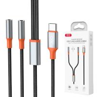 XO Audio adapter Type-C - 2xAUX 3.5MM 1.2M NB-R269B Black In Blister