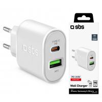 SBS Wall Charger White 1xUSB-C 20W 1xUSB-A + 1xUSB-C PD 20W In Blister