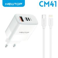 NEWTOP CM41 CARICATORE USB + TYPE-C + LIGHTNING CON CAVO LIGHTNING 27W