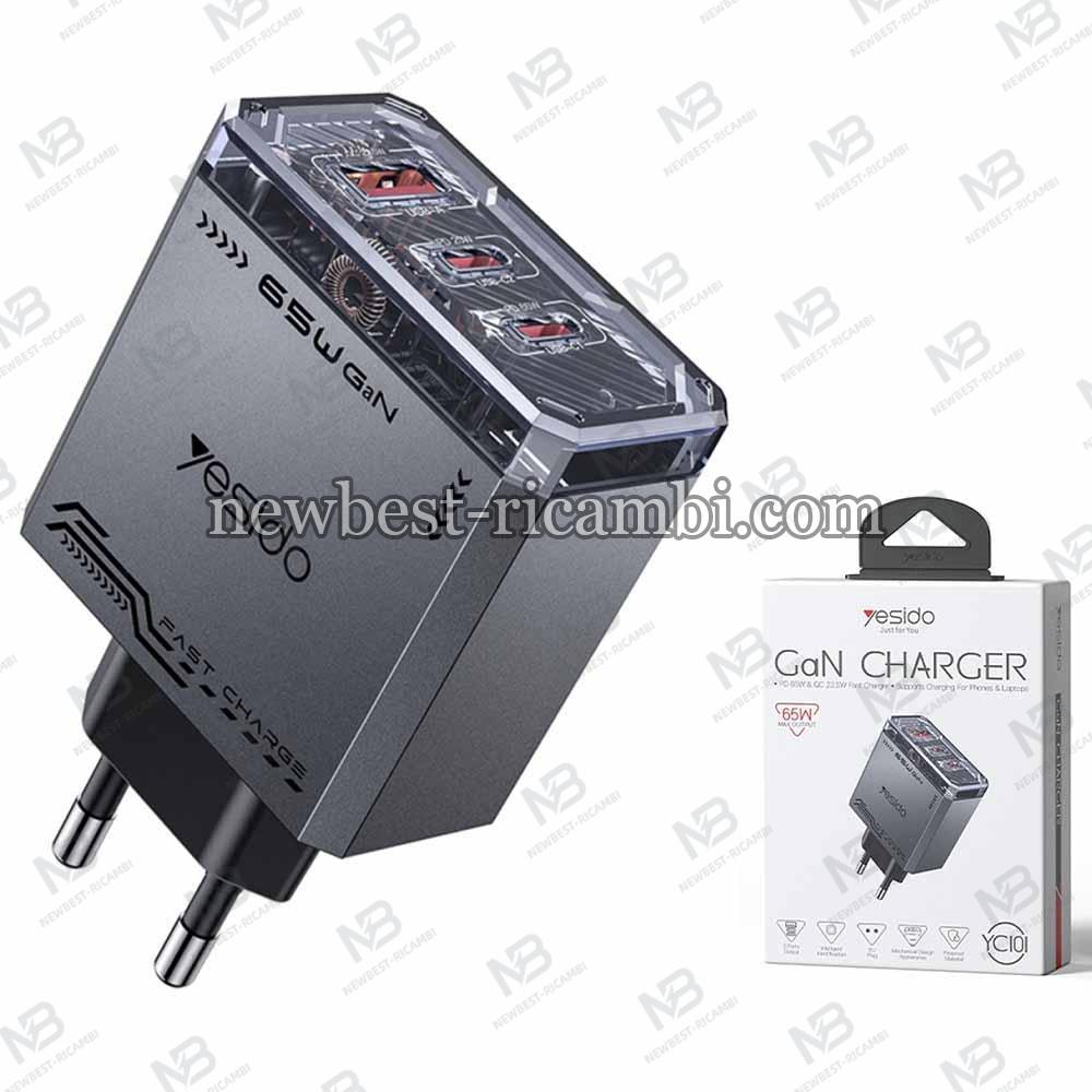 Wall Charger Yesido YC101 65W 3.25A 1 x USB-A - 2 x USB-C Black in Blister