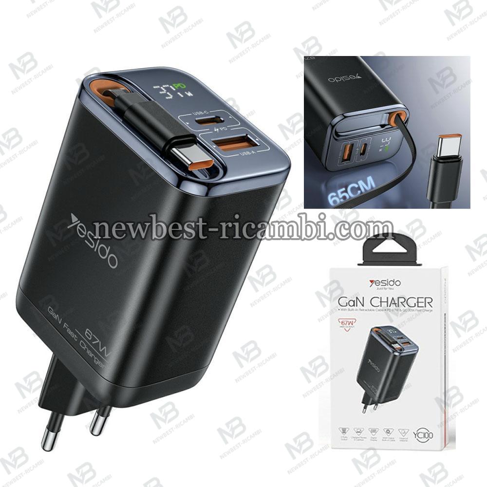 Wall Charger Yesido YC100 Display 67W 3.35A 1 x USB-A - 1 x USB-C with USB-C Cable Black in Blister