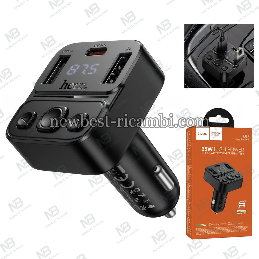 Bluetooth FM Transmitter and Car Charger Hoco E87 2 x USB-A - 1 x USB-C Black in Blister