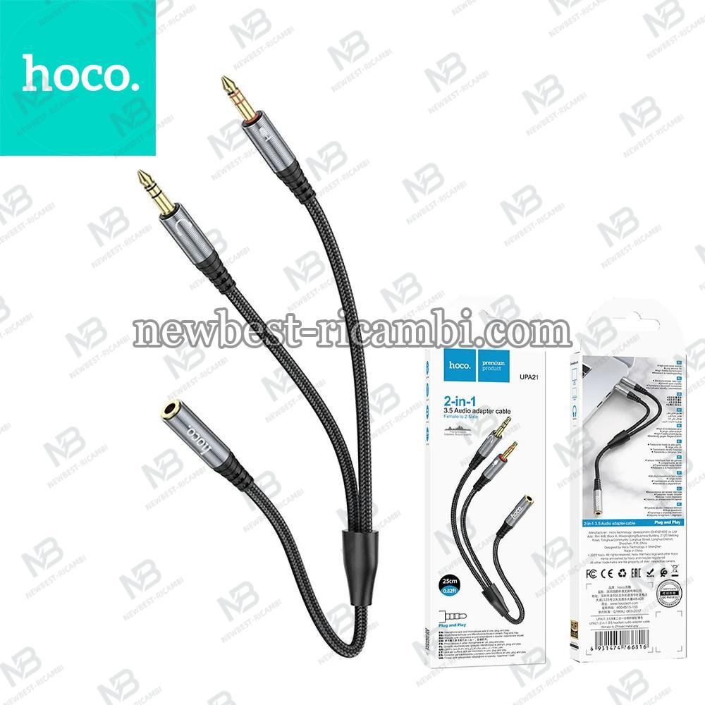 Cable AUX 2in1 Jack 3,5 mm (female) to 2 x Jack 3,5 mm (male) Hoco 0,25 m UPA21 metal Gray In Blister