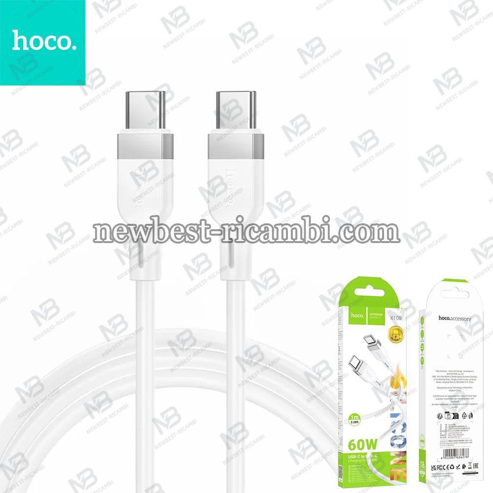 Silicone Cable USB C to USB C Hoco 3A 60W 1 m X109 White In Blister