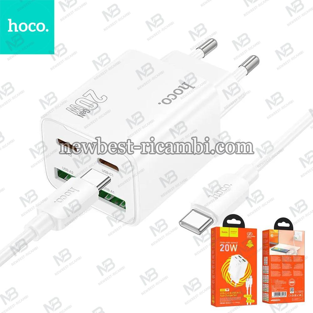 Phone charger Hoco 2 x USB C + 2 x USB A QC3.0 PD 3A 20W + cable USB C to USB C N55 white In Blister