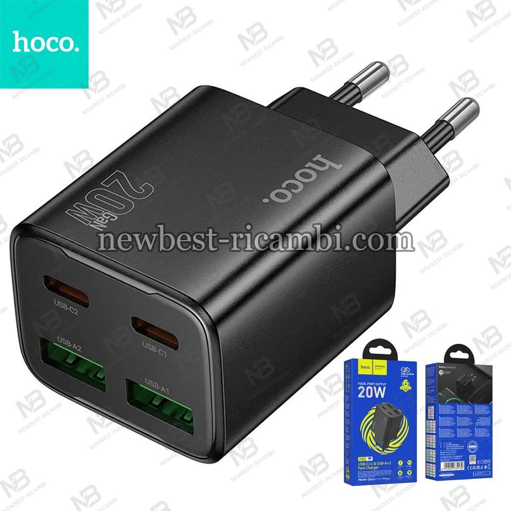 Phone charger Hoco 2 x USB C + 2 x USB A QC3.0 PD 3A 20W N55 black In Blister