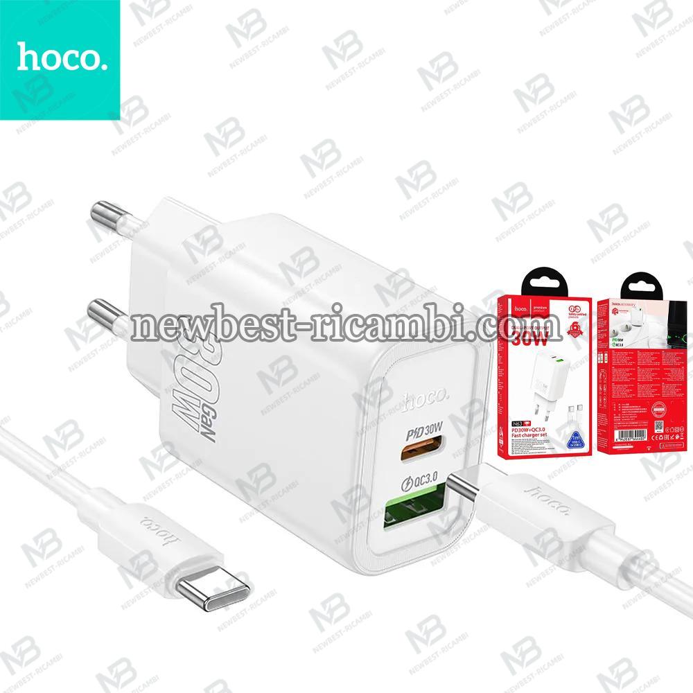 Phone charger Hoco USB A + USB C QC3.0 PD 3A 30W + cable USB C to USB C N63 white In Blister