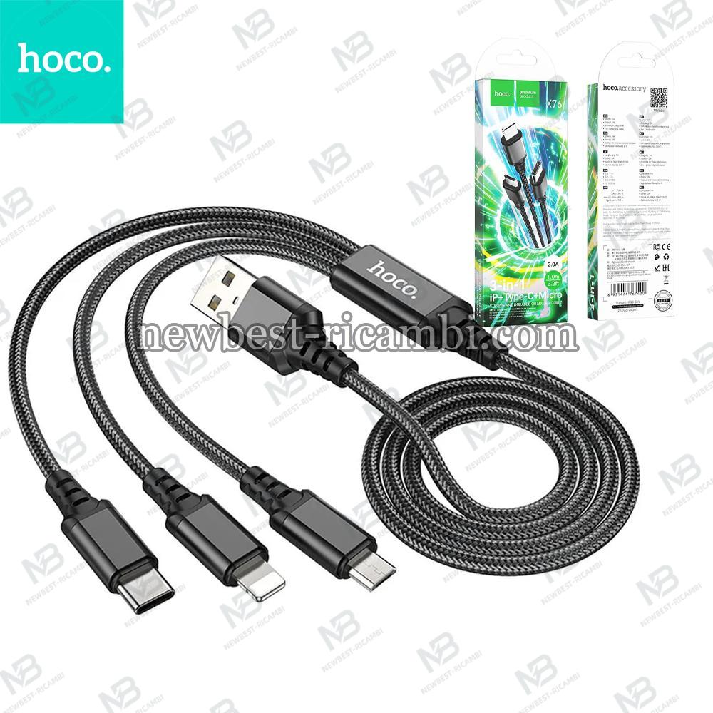 Cable 3in1 USB A to Lightning / Micro USB / USB C Hoco 2A 1 m X76 black In Blister