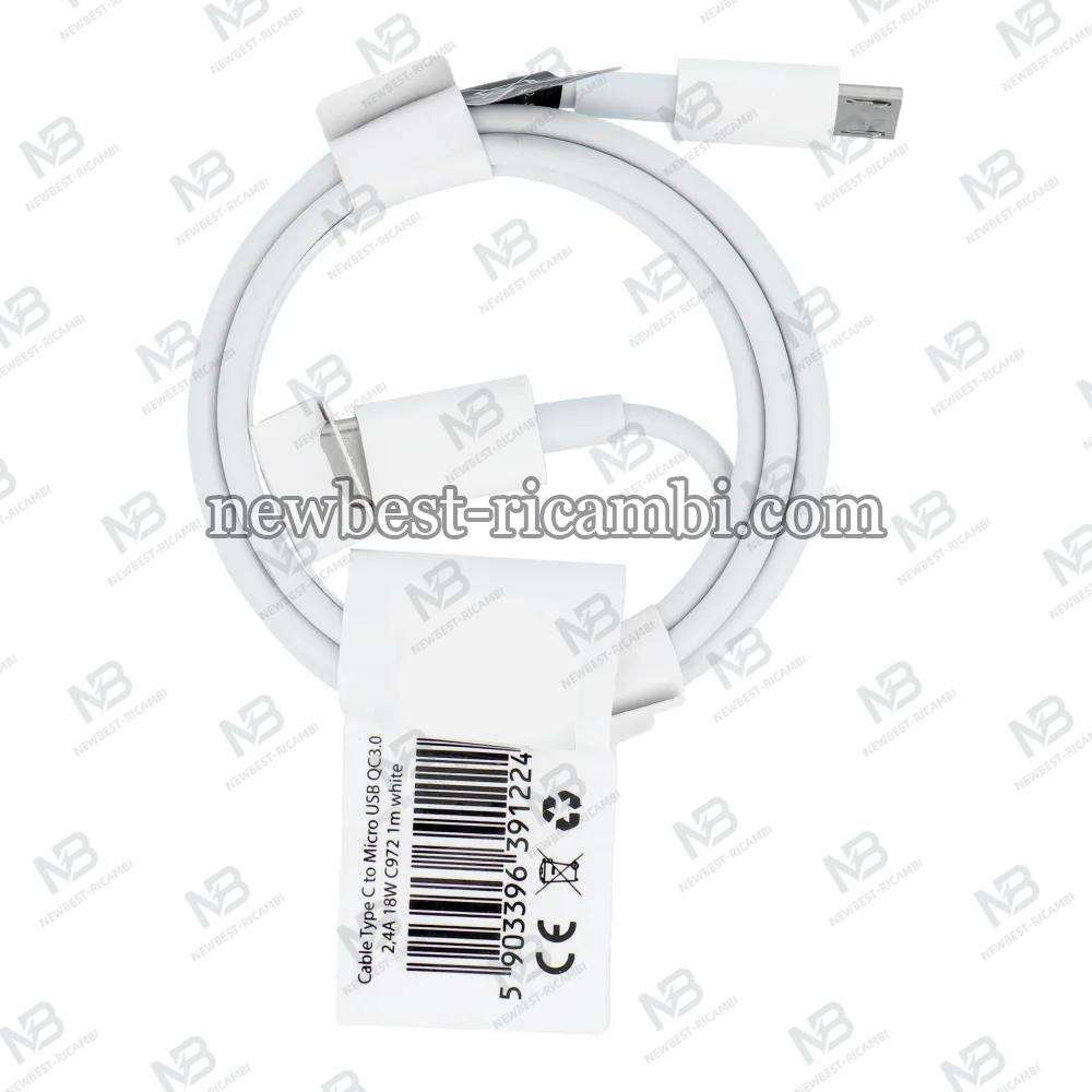 Cable USB C to Micro USB QC3.0 2,4A 18W C972 1 m white