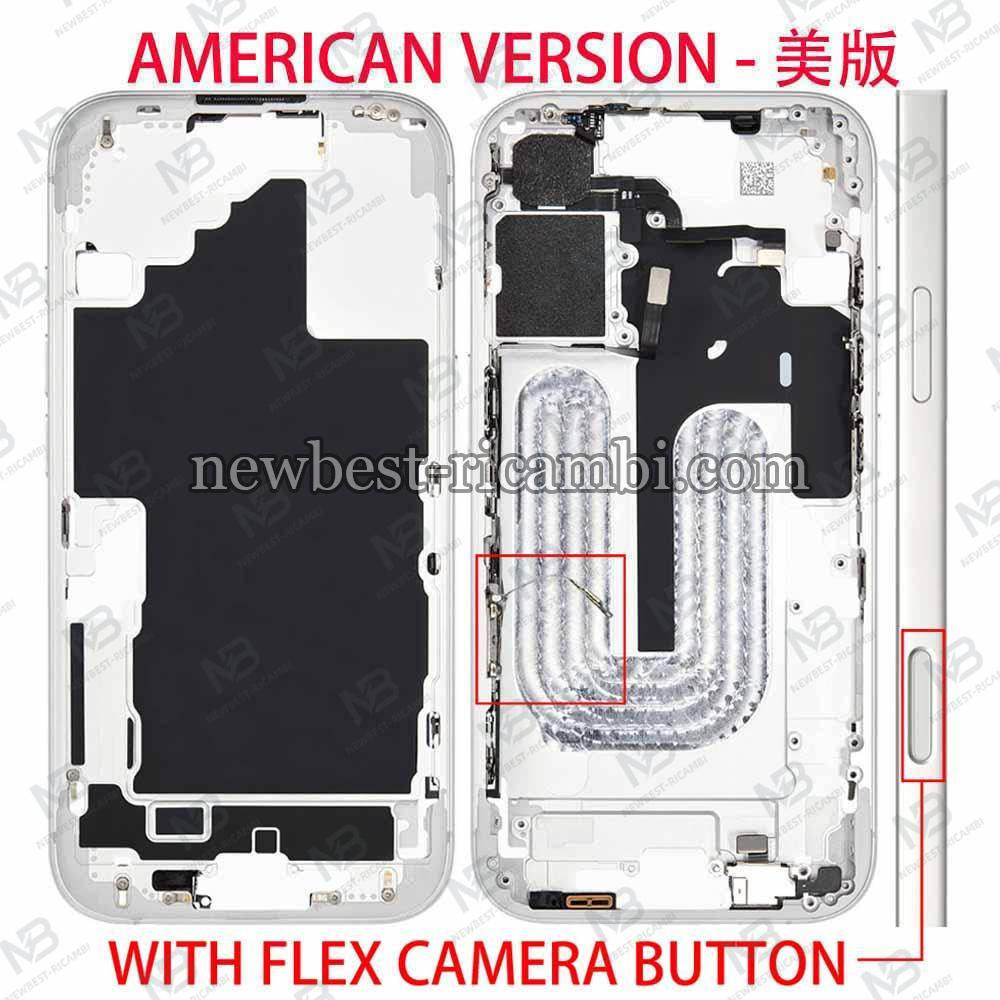 iPhone 16 Middle Frame + Side Key + Flex White / Silver USA Version Disassembled Grade A Original