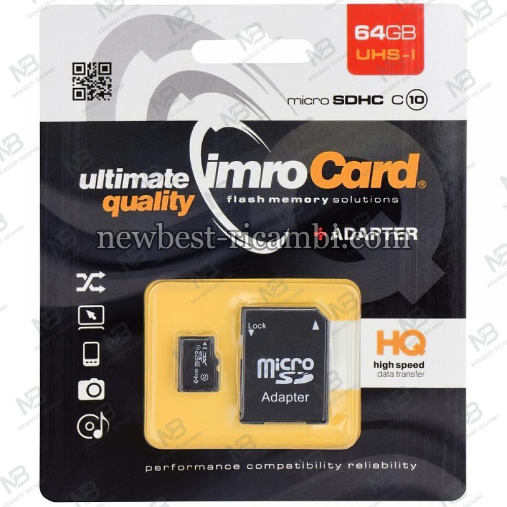 microSDXC Memory Card Imro with Adapter 64Gb Class 10 / UHS-1 U1 in Blister