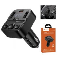 Bluetooth FM Transmitter and Car Charger Hoco E87 2 x USB-A - 1 x USB-C Black in Blister