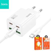 Phone charger Hoco 2 x USB C + 2 x USB A QC3.0 PD 3A 20W + cable USB C to USB C N55 white In Blister