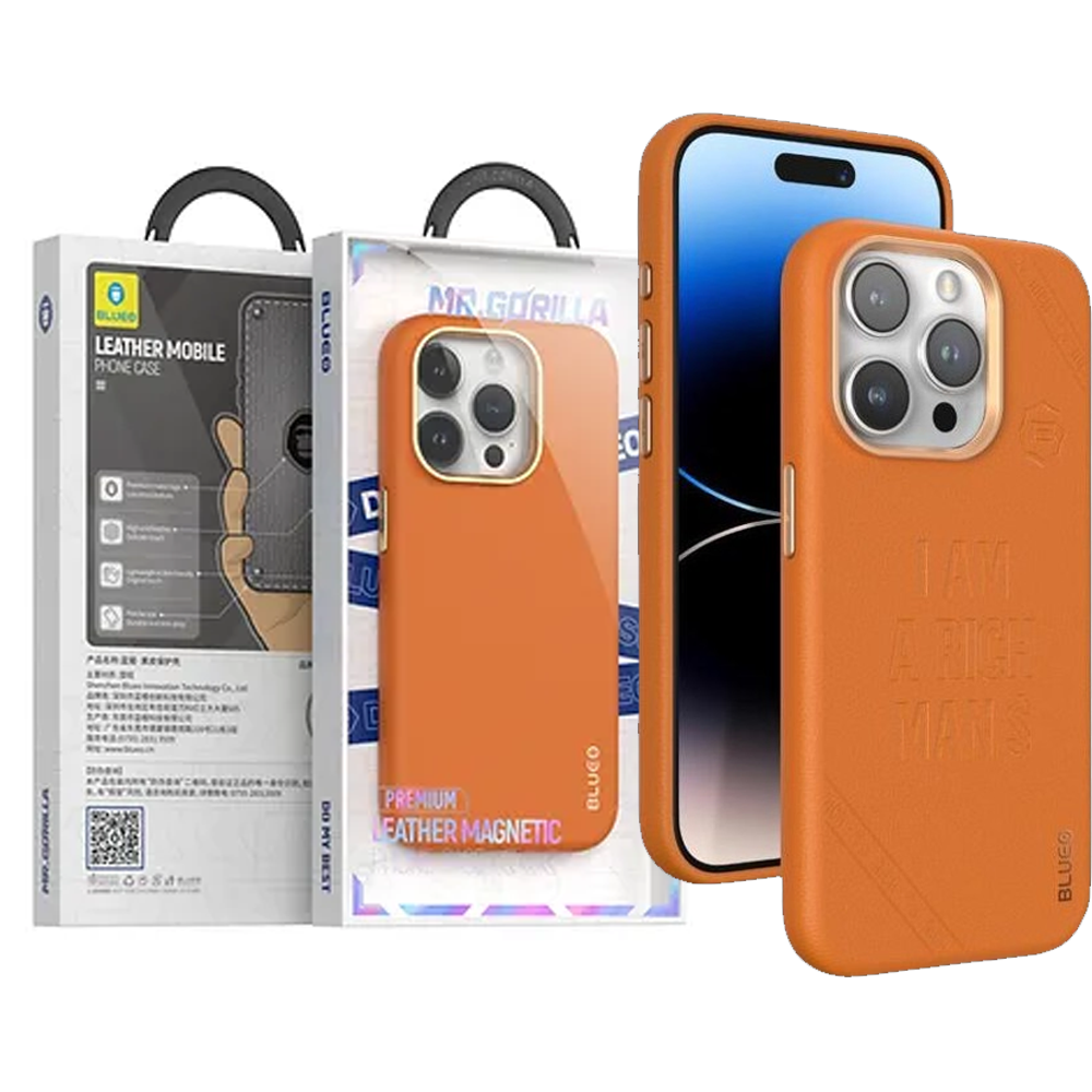 Blueo Premium Leather Mobile Phone Case iPhone 14 Pro Max Orange.png